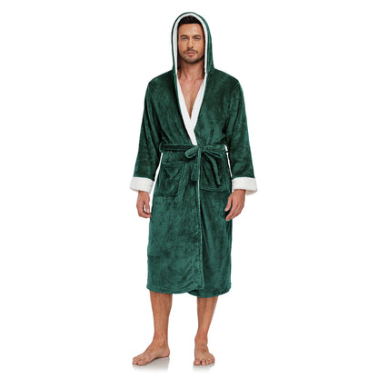 Women’s Plus Size Hooded Flannel Robe – 300GSM Thick Winter Fleece, Long Warm Bathrobe with Pockets