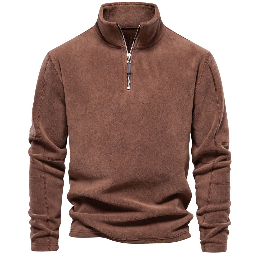 Fashion Personality Stand-collar Zippered Sweatshirt With Fleece Winter Casual Pullover Top Men&