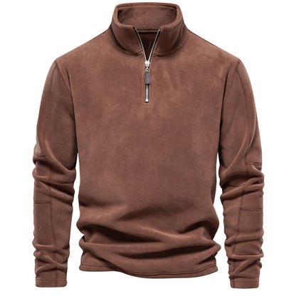 Fashion Personality Stand-collar Zippered Sweatshirt With Fleece Winter Casual Pullover Top Men&