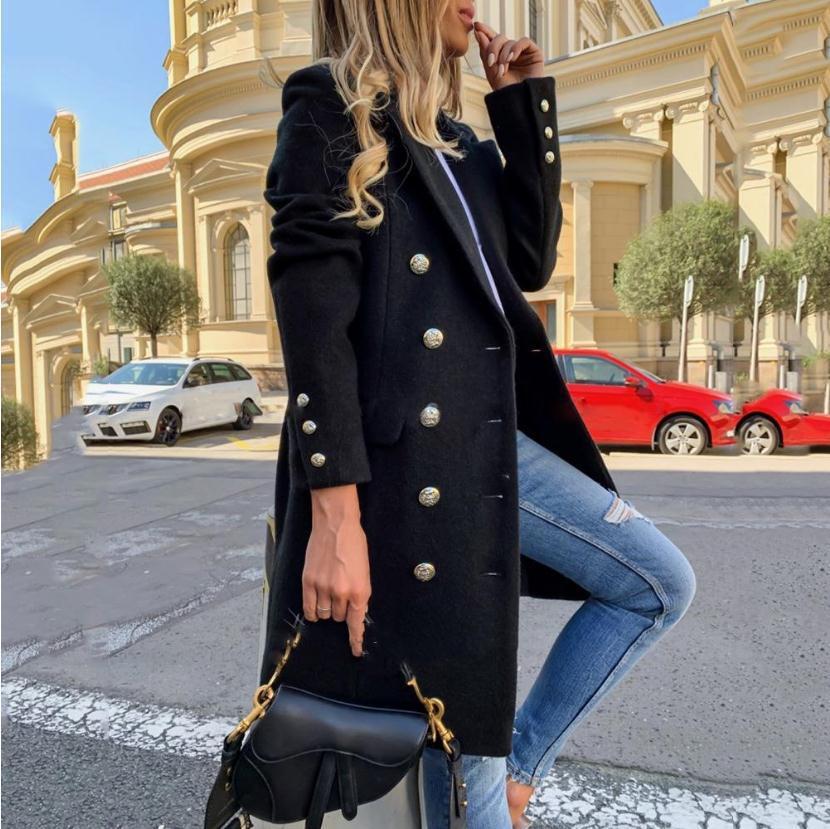 NEW Woolen Lapel Jacket With Double-breasted Design Fashion Casual Trench Fall Winter Mid-length Coat For Women Clothing