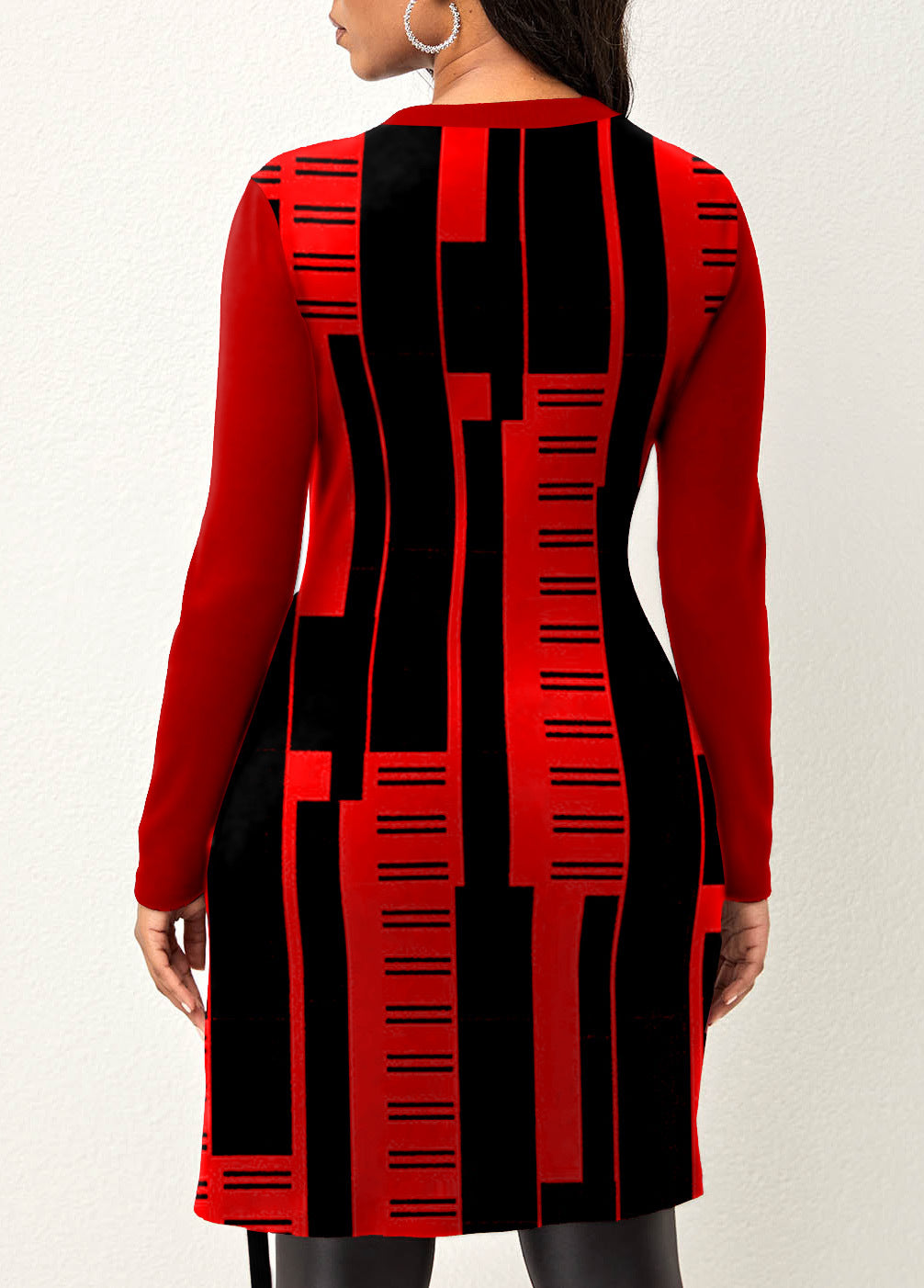 NEW Geometric Printing Long Sleeve Split Dress