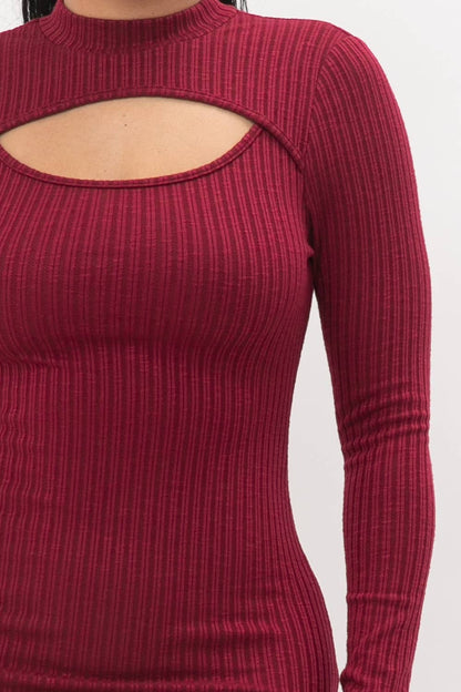 Cut Out Pullover Style Mock Neck Midi Dress