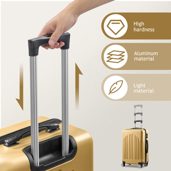 Gold hard-shell suitcase with adjustable aluminum handle, high hardness and lightweight
