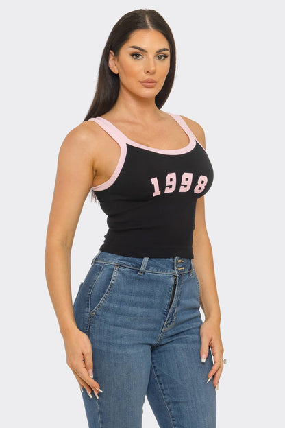 Seamless Contrast Band "1998" Screen Tank Top
