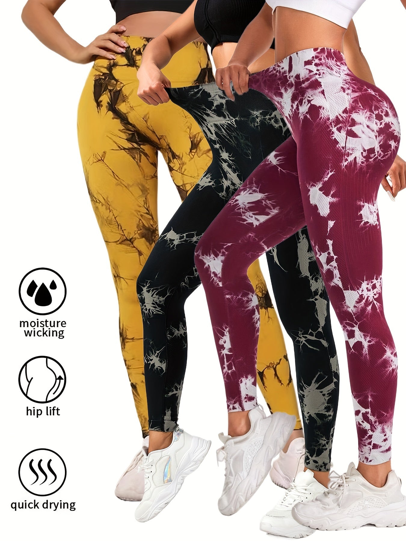 NEW 3 Pack Tie Dye Workout Seamless Leggings For Women High Waist Gym Leggings Yoga Pants