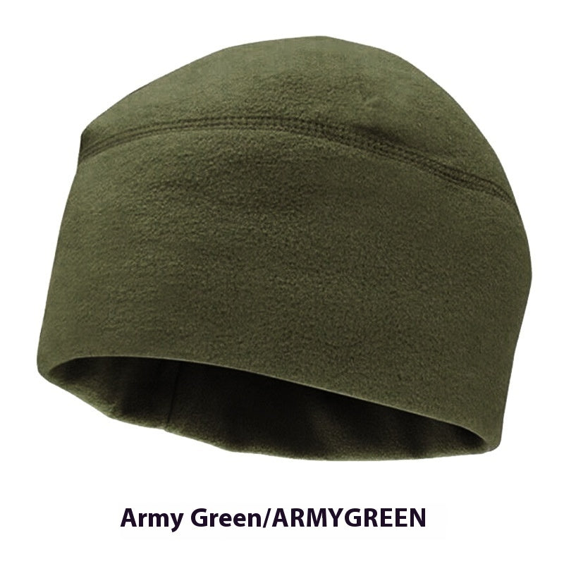 Army green fleece beanie hat with simple seam design for cold weather