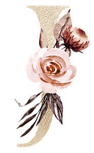 Watercolor floral arrangement with a large rose, smaller buds, and leaves on a textured background
