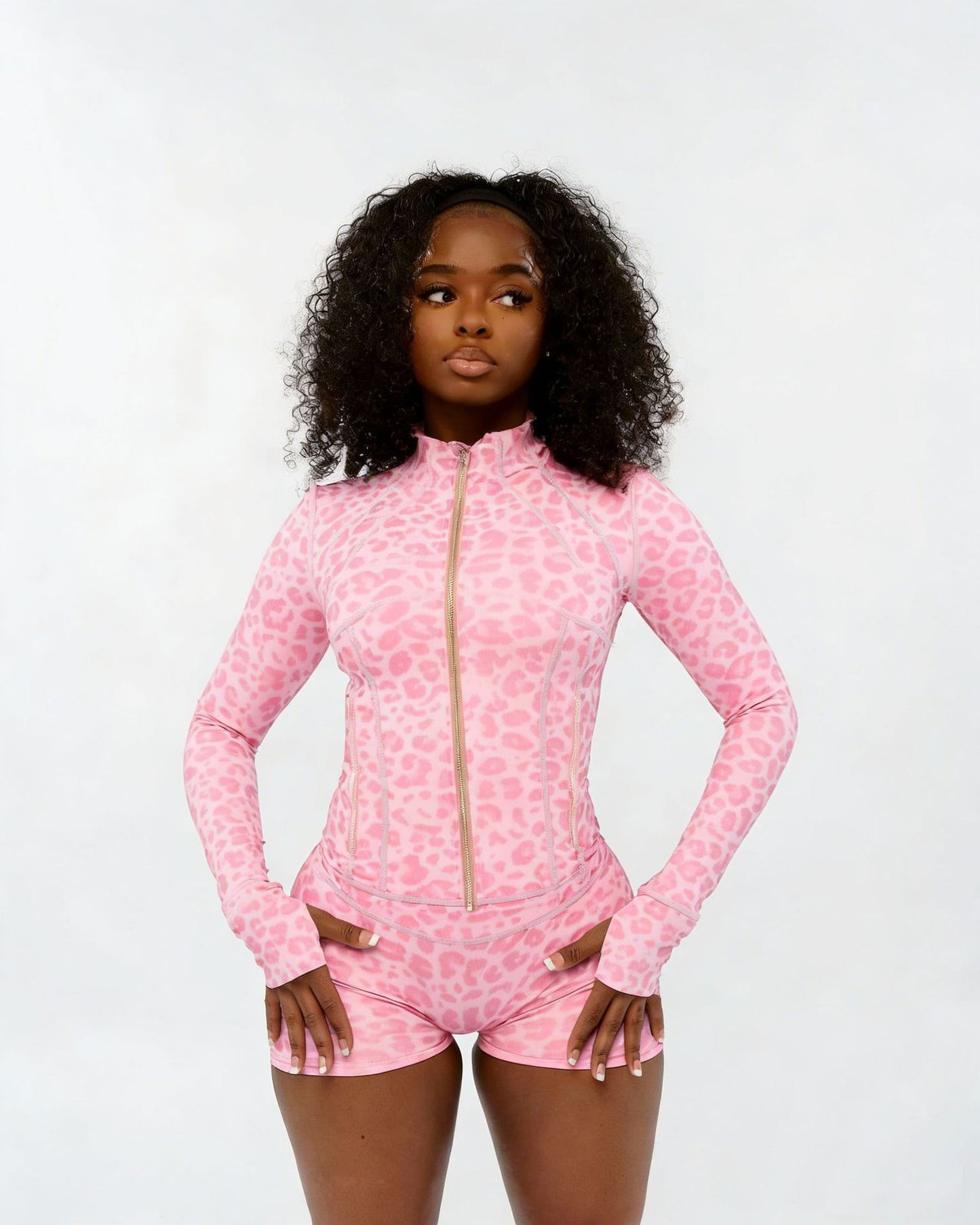 Women’s Luxe Leopard Zip-Up Active Lounge Set – Curve Sculpt Edition