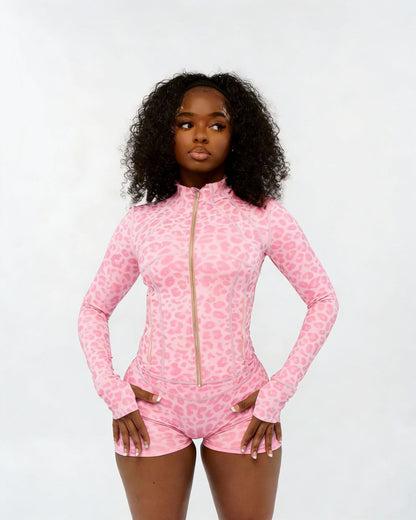 Women’s Luxe Leopard Zip-Up Active Lounge Set – Curve Sculpt Edition