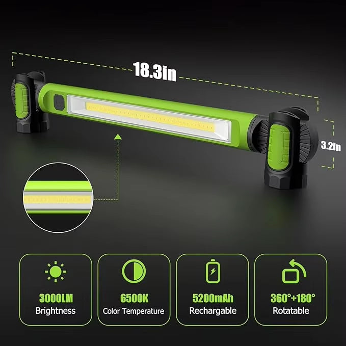 NEW 3000LM LED Work Light, 5200mAh Rechargeable Magnetic Work Light Underhood Cordless Work Lights With Hooks Workshop Emergency