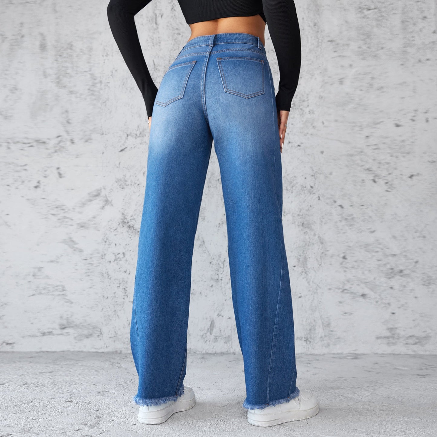 Women’s High-Waisted Denim Patchwork Pants – Stylish Casual Cotton Blend Trousers