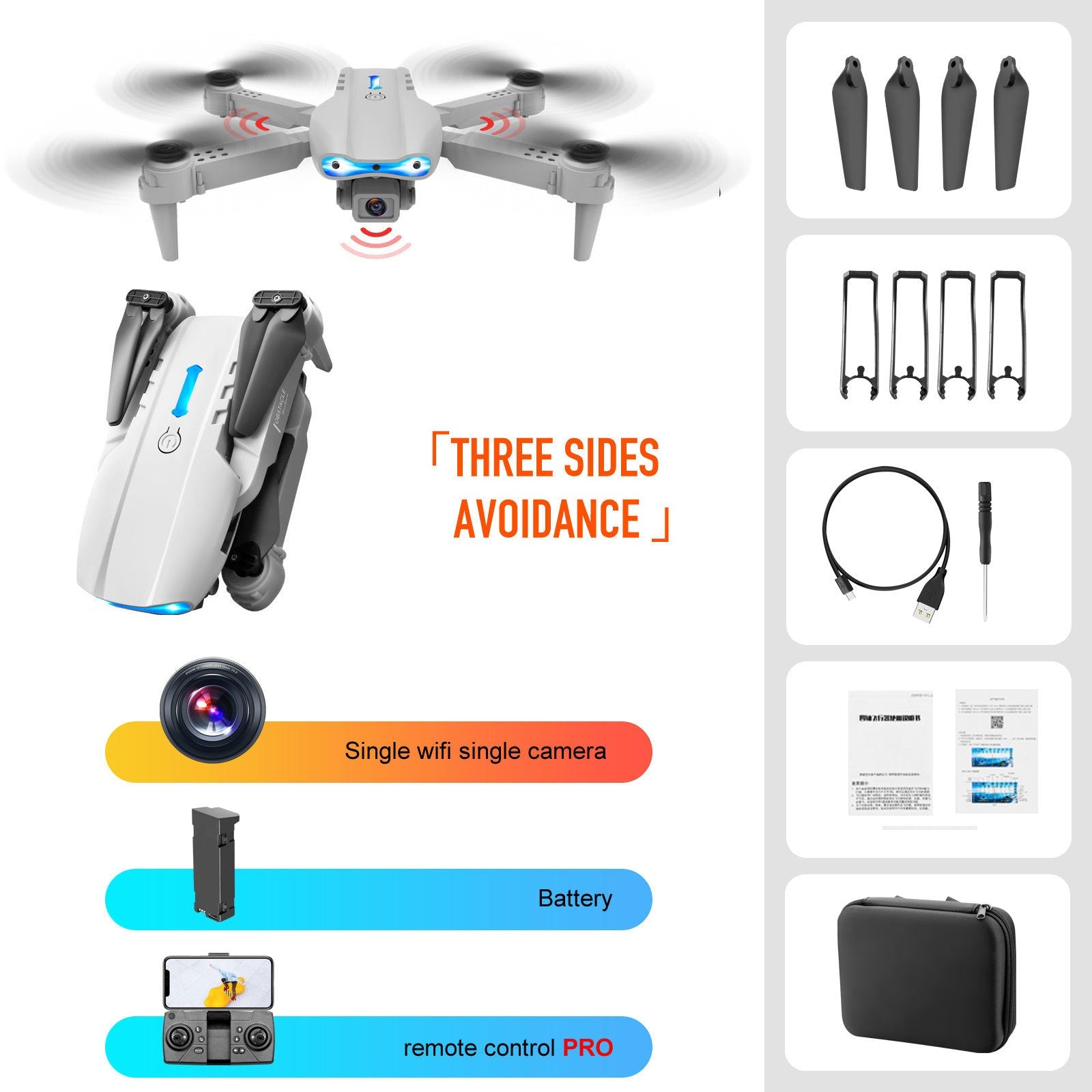 4K Dual Camera Remote Control Three - sided Obstacle Avoidance Drone - JonaStore