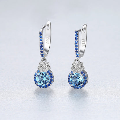 NEW Sky Blue Earrings S925 Silver Ear Clip Colored Gems Women