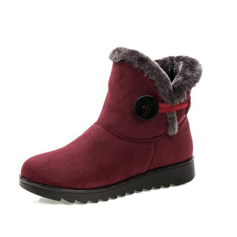 Winter Women Boots Flock Warm Ankle Snow Boots Platform Shoes Woman Slip On Flats Button