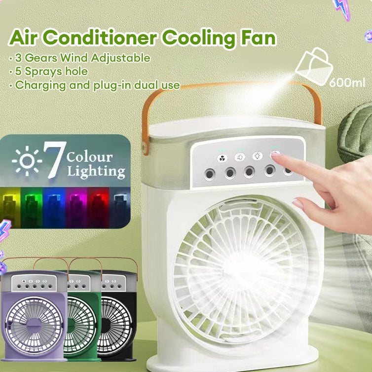 New Portable USB Air Conditioner Cooling Fan With 5 Sprays 7 Color Light 600ML Water Tank Spray Mist Air Cooler Humidifiers