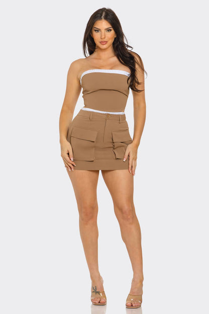 Elastic Trim Tube Top And Mini Skirt Set