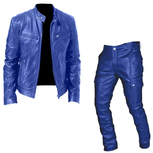 Men’s Korean Style Leather Two-Piece Set – Lightweight Spring & Fall (Jacket + Pants)