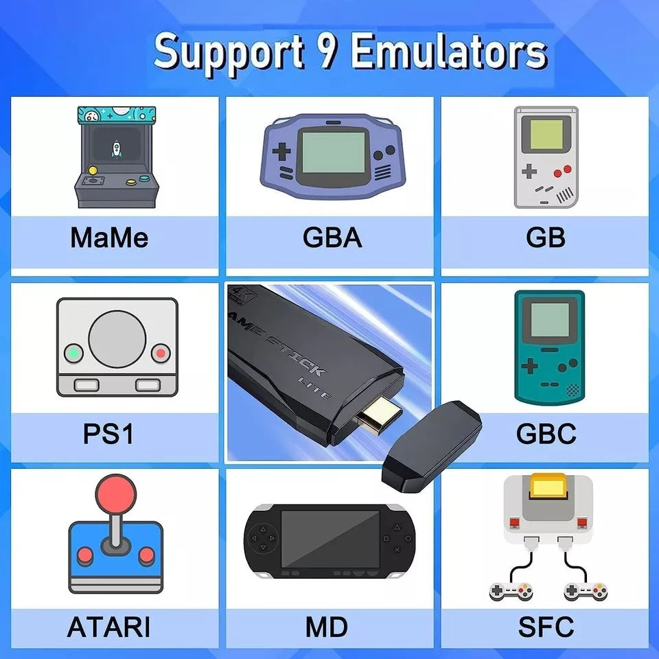 NEW 4K Retro Game Console Plug-Play 20000- Video Game Stick-2x Wireless Controllers