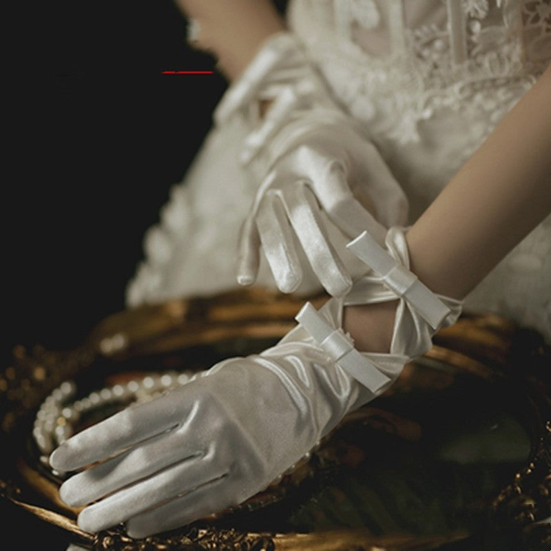 Bridal Gloves Pearl Lace Bow