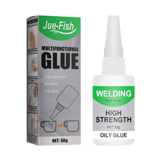 Jue-Fish multifunctional high strength welding oily glue with packaging and usage instructions
