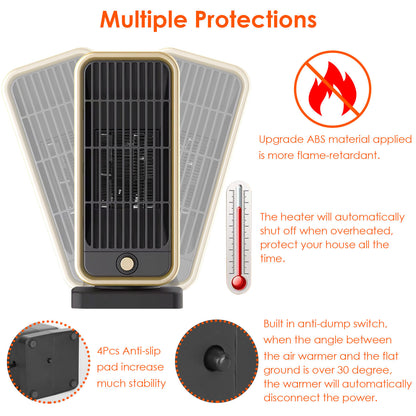 1Pc 500W Portable Electric Heater PTC Ceramic Heating Space Heater Overheating Tip Over Protection 3S Heating Space For 322 Sq FT Home Office Use