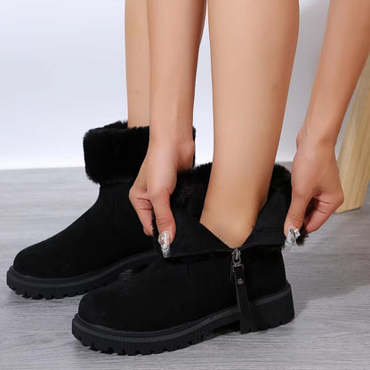 NEW Warm Plush Boots Winter Fashion Side-Zipper Snow Boot For Women Outdoor Thickened Low-heelded Shoes