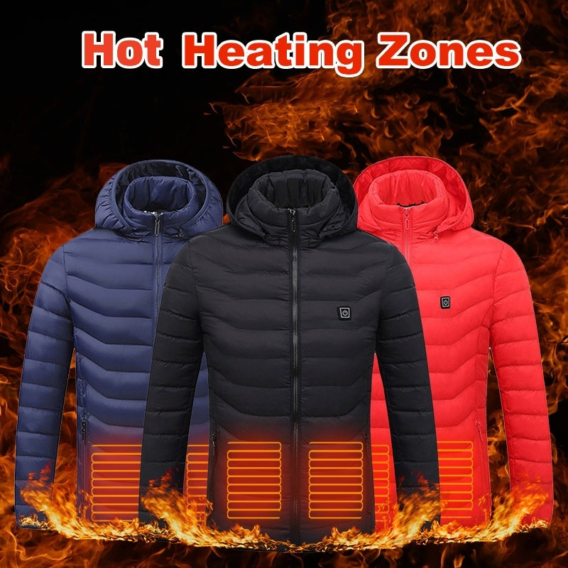 NEW Men Heated Puffer Jacket Electric Heating Coat Insulated Hood Windbreaker 9Heat Zones