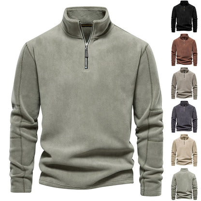 Fashion Personality Stand-collar Zippered Sweatshirt With Fleece Winter Casual Pullover Top Men&