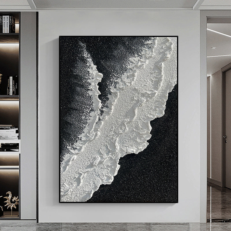 NEW Modern Abstract Hand Painted Wall Decor Art Poster Ocean Seaside Thick Gray And Black Oil Painting Simple Design Wall Art, Unframed.