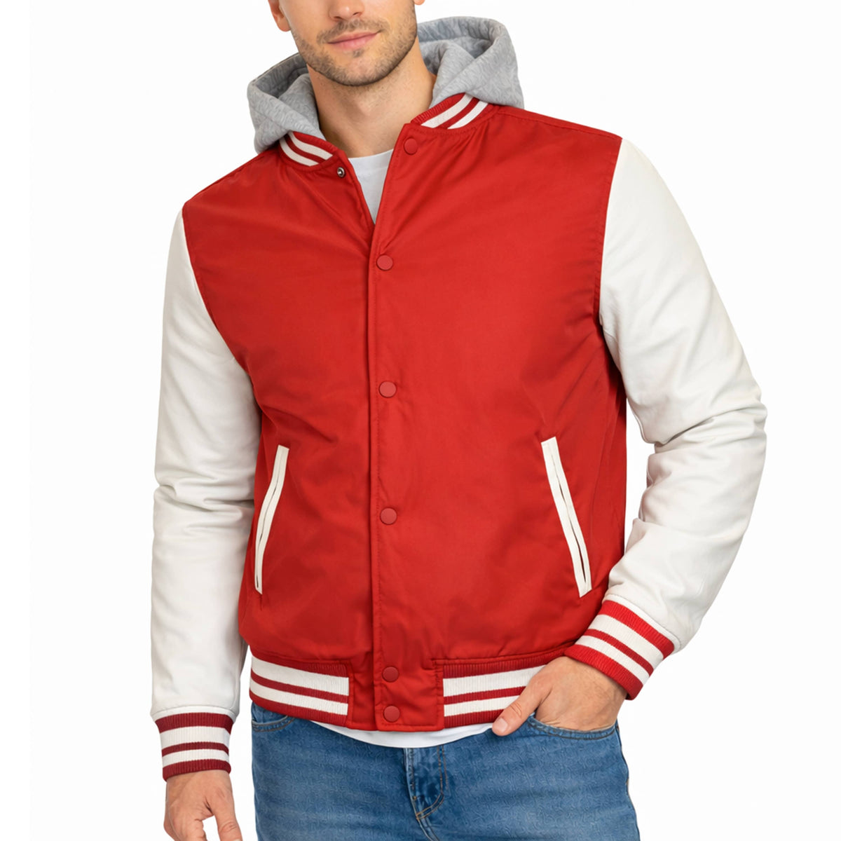 Men’s Hooded Varsity Jacket w/ Detachable Hood