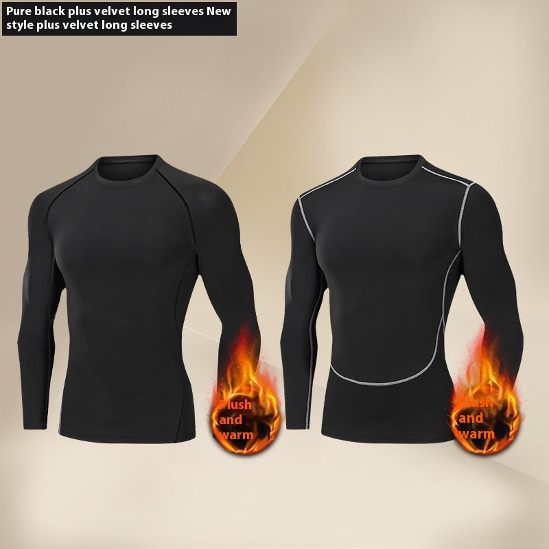 Two pure black plus velvet long sleeve shirts with contrast stitching and warmth icons