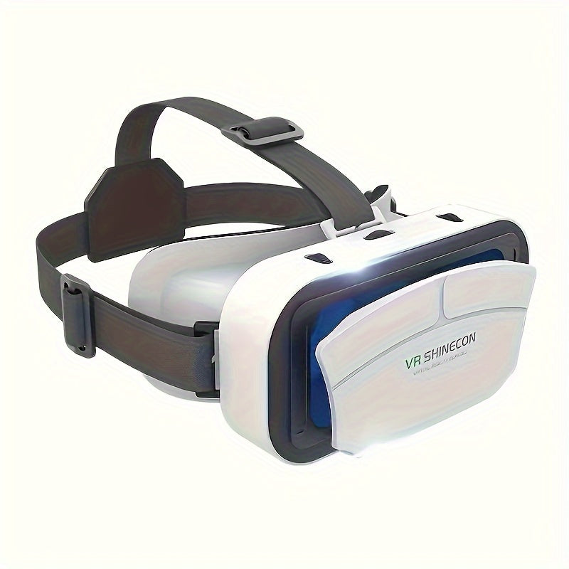 White VR Shinecon virtual reality headset with adjustable black straps on white background