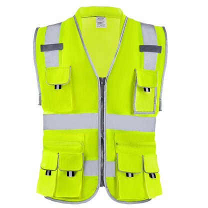 Safety Vest Reflective Yellow Work Vest With 10 Pockets For Men &amp; Women