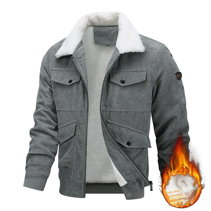 NEW Winter Lapel Fleece Jacket With Pockets Warm Thicken Cotton Coat Men&