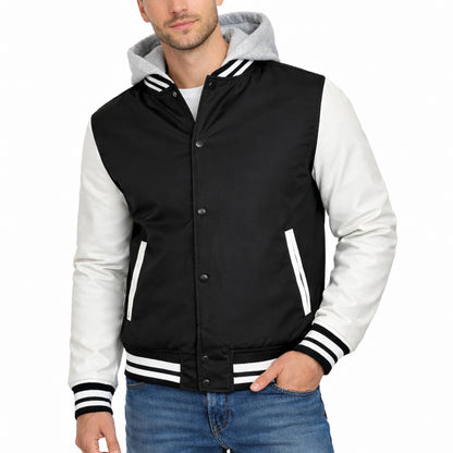 Men’s Hooded Varsity Jacket w/ Detachable Hood
