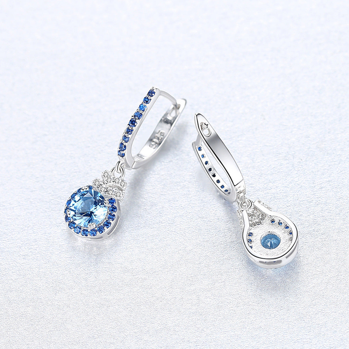 NEW Sky Blue Earrings S925 Silver Ear Clip Colored Gems Women