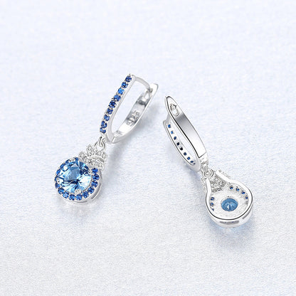 NEW Sky Blue Earrings S925 Silver Ear Clip Colored Gems Women