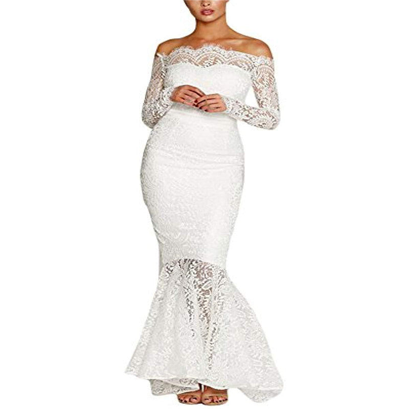 NEW Slim lace off-the-shoulder fishtail wrap dress