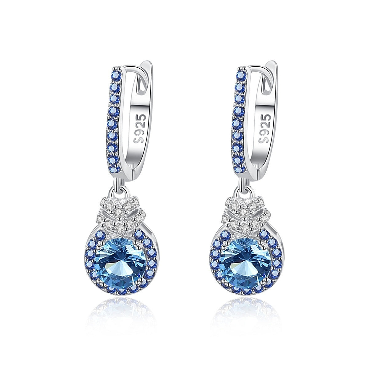 NEW Sky Blue Earrings S925 Silver Ear Clip Colored Gems Women