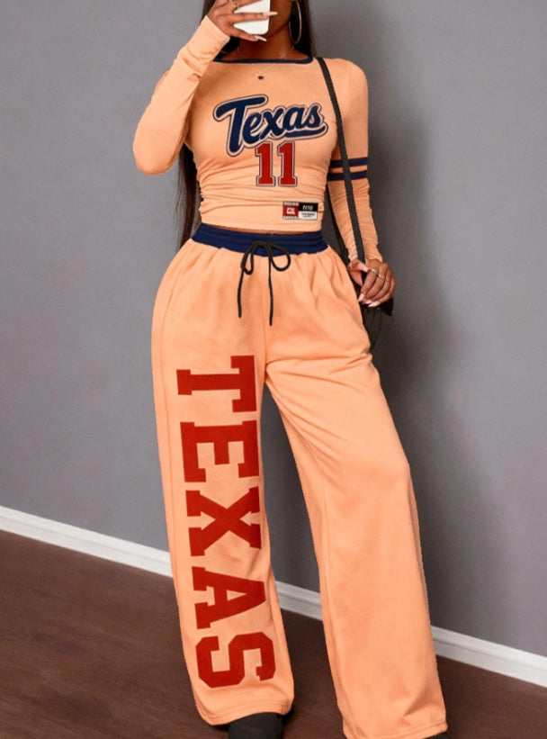 American Street Style Gradient Wide-leg Pants Two-piece Set