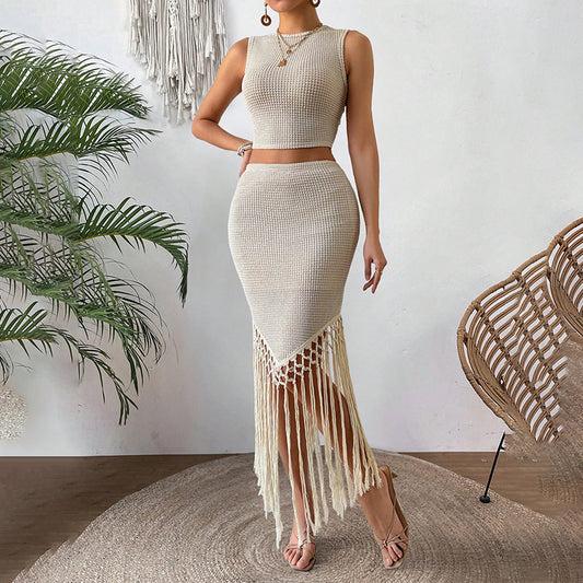 2 Piece Skirt Sets For Women Sleeveless Crop Top And Bodycon High Waist Skirt Set