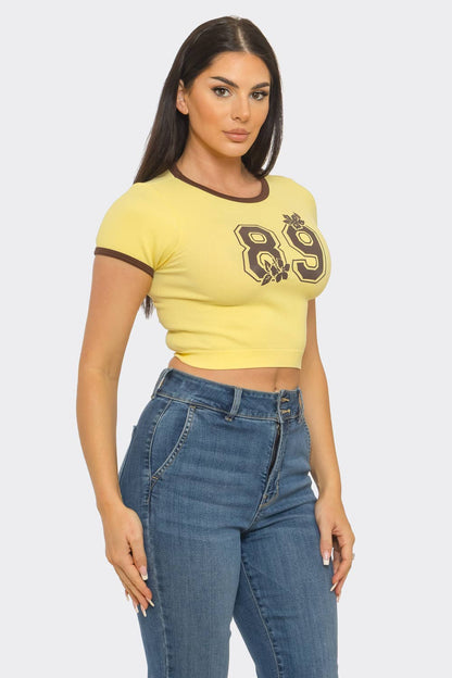 Seamless Contrast Binding "89" Screen Print Top