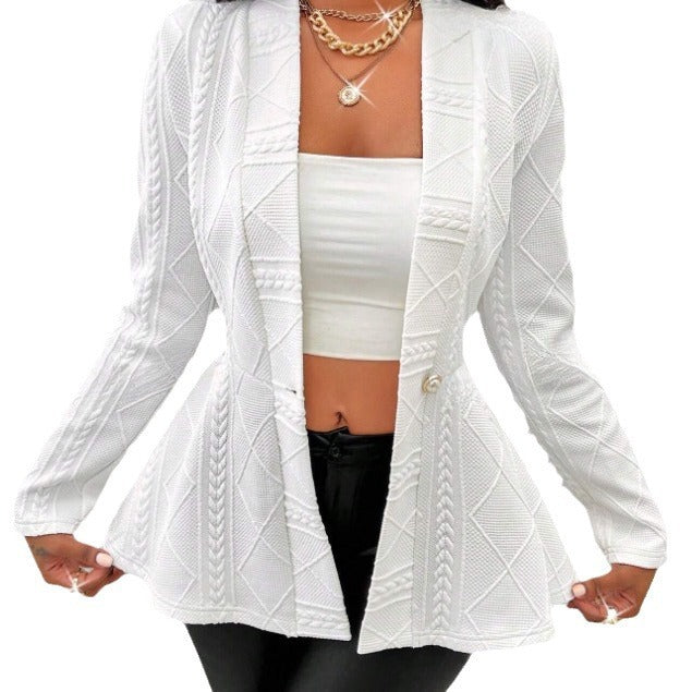 NEW Women Jacquard Texture Single Button Slim-fit Long-sleeved Jacket