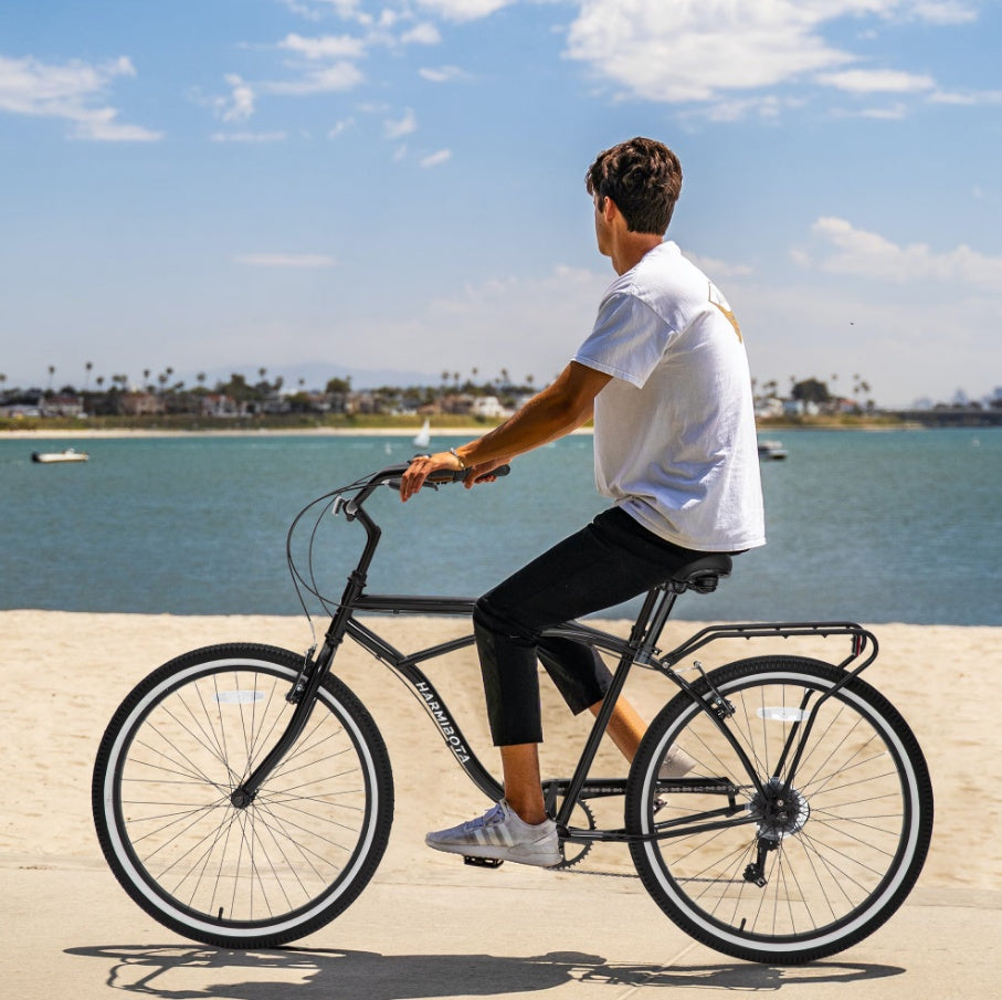 NEW Multifunction 26 Inch 7 Speed Bike, Steel Frame, Upright Comfortable Seat, U-brake, Multi-function Rear Rack, Multicolor, Beach Bikes For Men And Women