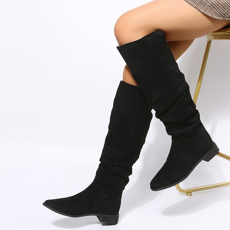 NEW Plus Size Suede Flat Over-the-knee Boots Female Pointed-toe Slip-on Knight