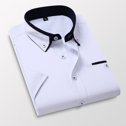 Short-sleeved Short Sleeve Men Clothing Shirt Slim-fitting Iron-free Casual