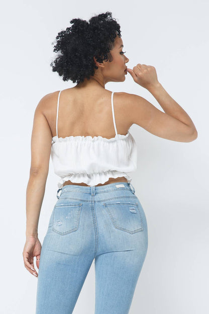 Fancy Knit Sleeveless Shirring Detail Elastic Crop Top