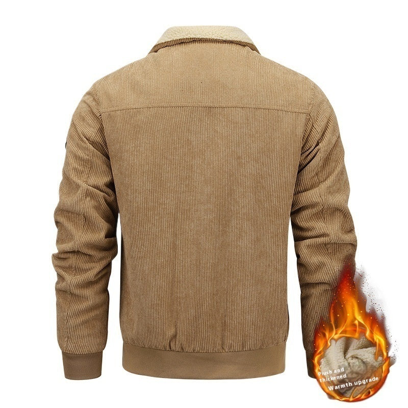 NEW Winter Lapel Fleece Jacket With Pockets Warm Thicken Cotton Coat Men&