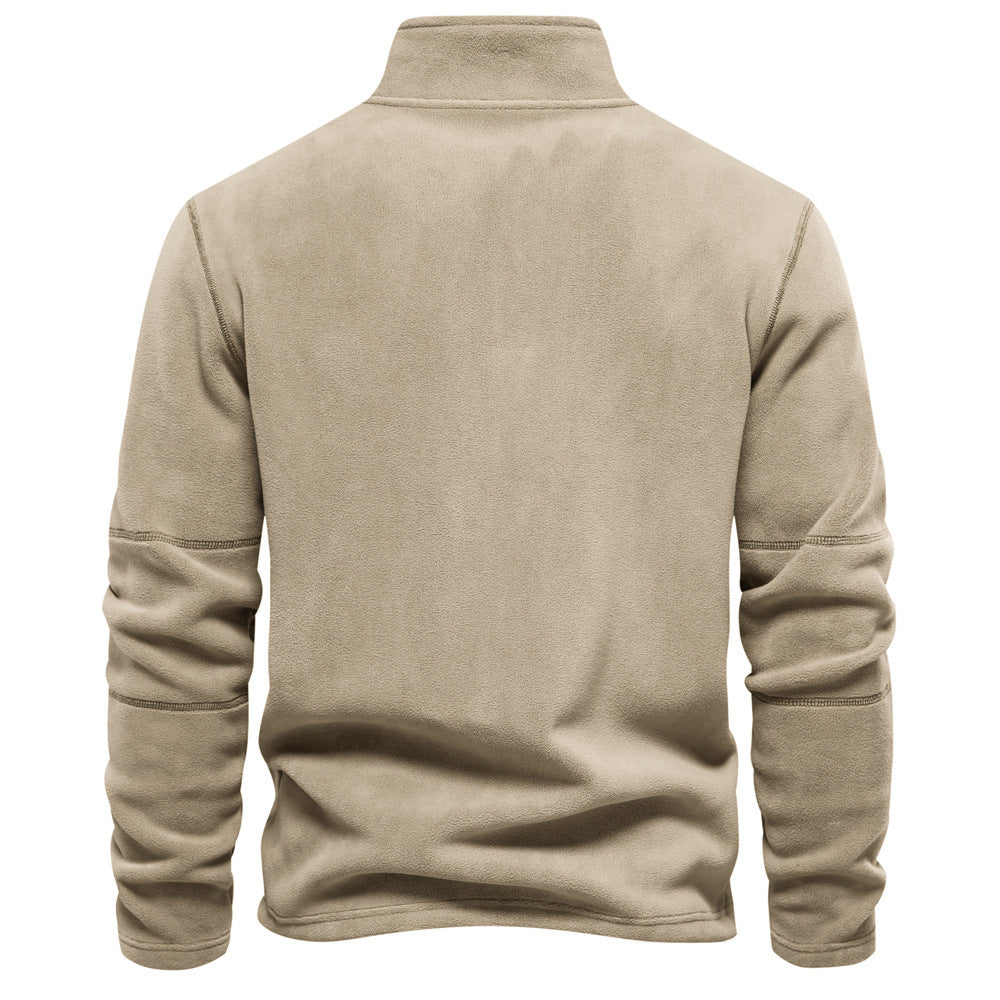 Fashion Personality Stand-collar Zippered Sweatshirt With Fleece Winter Casual Pullover Top Men&