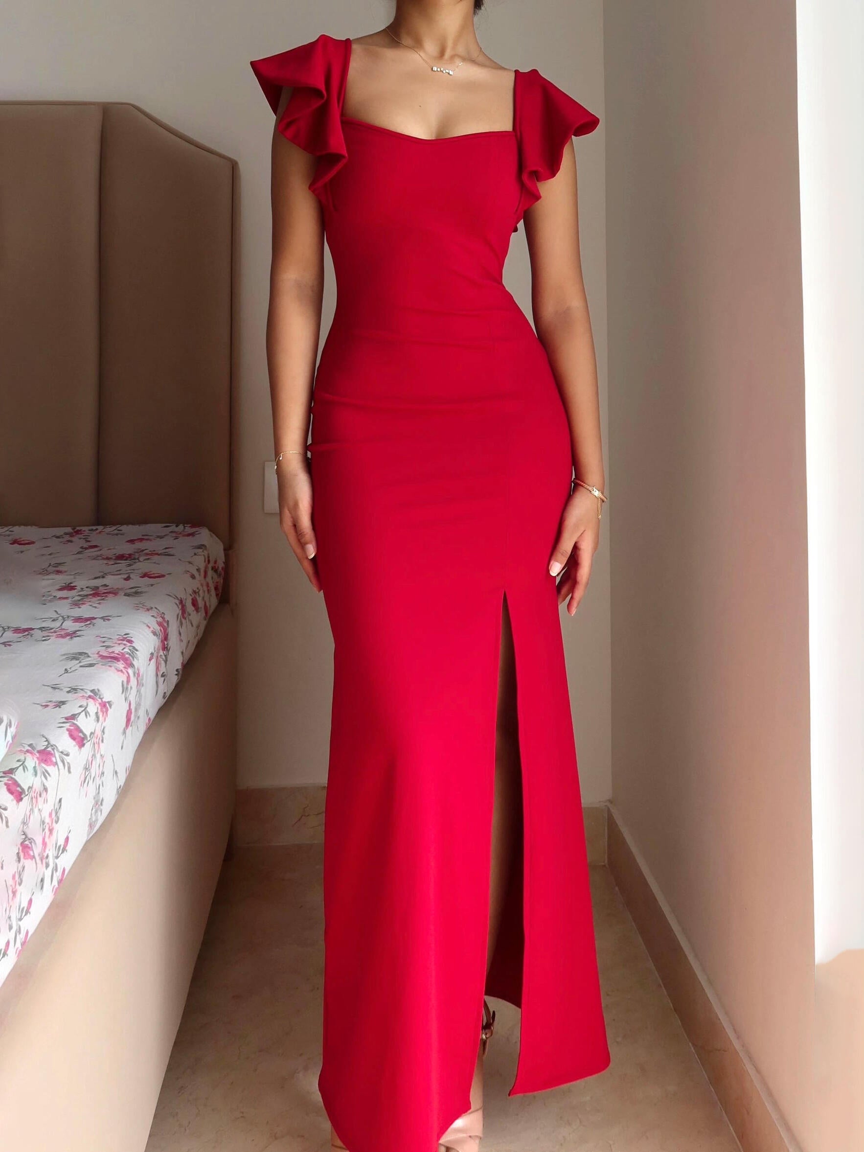 Solid Color Long Slit Dress